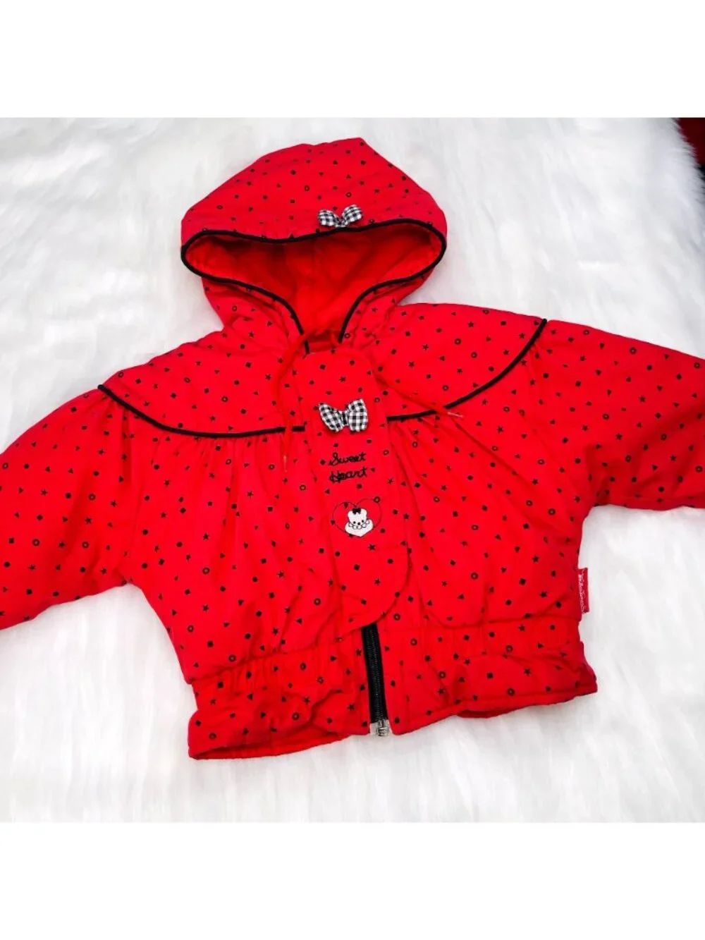 Vintage 90s Teddy Bear Heart + Bow Hooded Bubble Puffer Jacket Coat 18m / 24m